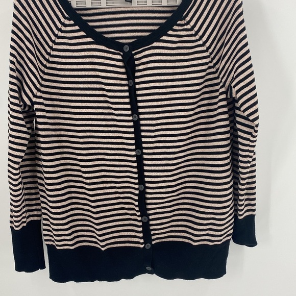 Lane Bryant black white rose gold metallic threaded button down cardigan - Picture 3 of 6